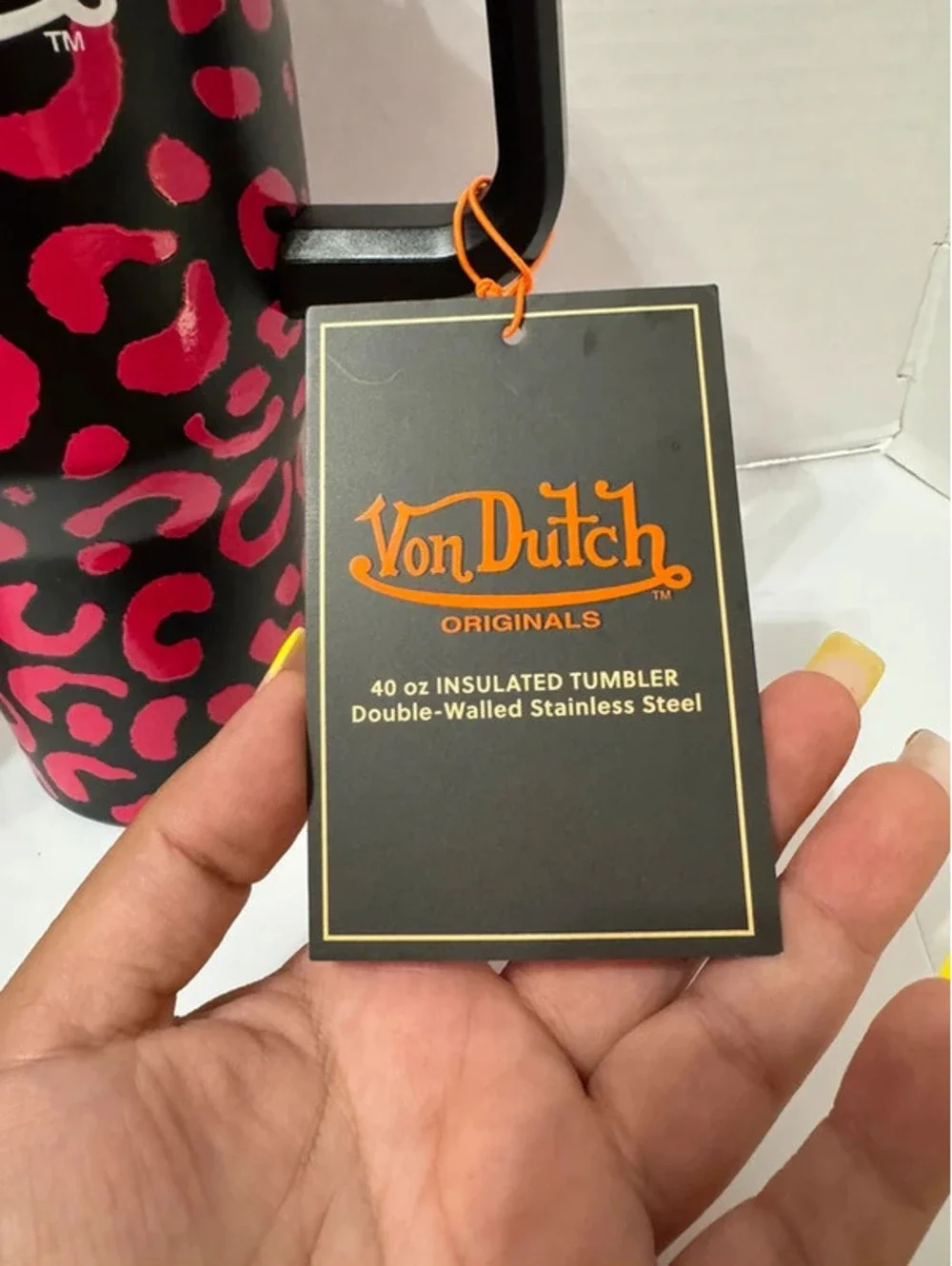 Von Dutch 40oz Double Walled Insulated Stainless Steel Tumbler Pink Cheetah NWT